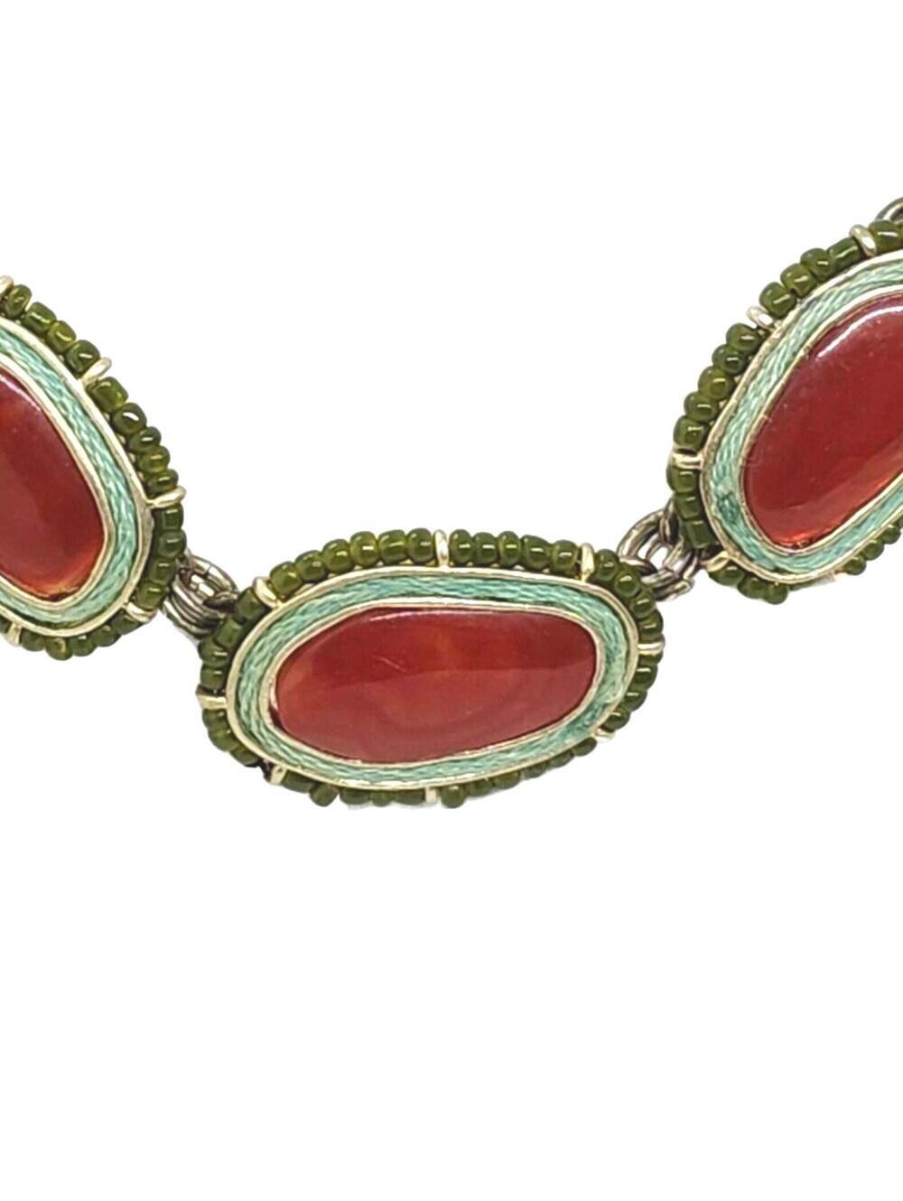 Vintage Liz Claiborne Red and Green Stone Necklace - Picture 2 of 4